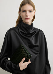 Threefold croco-embossed clutch dark green
