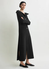 Open collar wool coat black