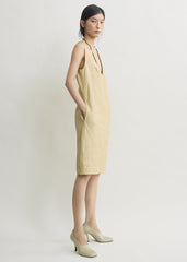 Crinkled leather dress champagne