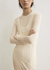 Crinkled knit long-sleeve dress pale apricot
