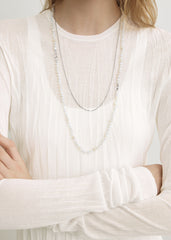 Crinkled knit long-sleeve dress white