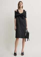Crinkled cotton tank dress black