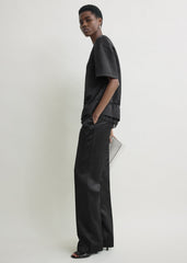 V-neck satin pullover black