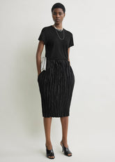 Crinkled linen skirt black