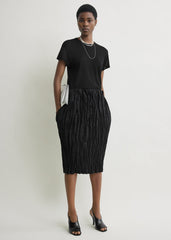 Crinkled linen skirt black