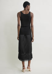 Layered satin skirt black