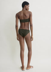 Ribbed strapless bikini top dark green