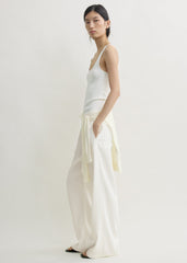 Woven stripe drawstring trousers meringue