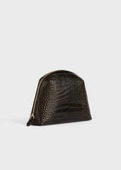Medium croco-embossed day pouch dark brown