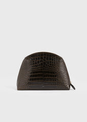 Medium croco-embossed day pouch dark brown