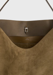 Belted suede tote dark olive