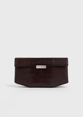 Clip lizard-embossed clutch brown