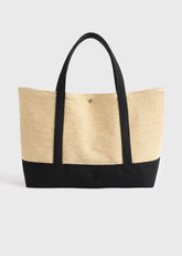 Woven beach tote black/ecru