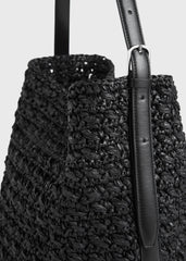 Medium belted paper raffia tote black