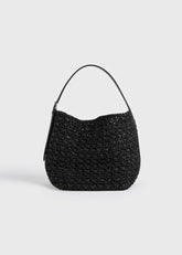 Medium belted paper raffia tote black