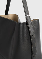 Medium belted grained-leather tote black