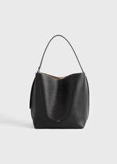 Medium belted grained-leather tote black