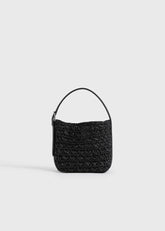 Small belted paper raffia tote black