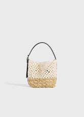 Small belted paper raffia tote ecru/vanilla