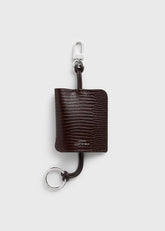 Lizard-embossed keyring brown