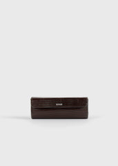 Lizard-embossed lipstick case brown