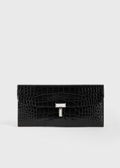 T-lock croco-embossed wallet black
