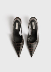 Classic croco-embossed slingbacks dark brown