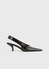 Classic croco-embossed slingbacks dark brown