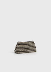 Mini T-lock woven-leather clutch black/sand