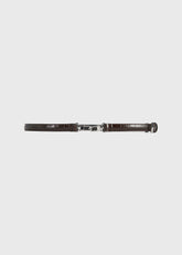 Double clasp leather belt dark brown croco
