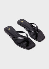 Croco-embossed flip flops black