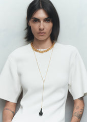 Large onyx drop necklace black/gold