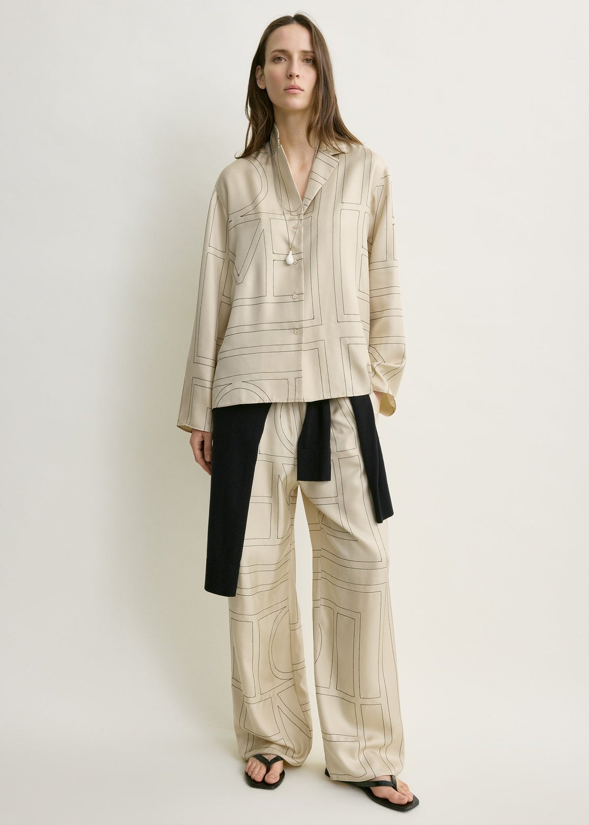 Monogram silk pj top ivory