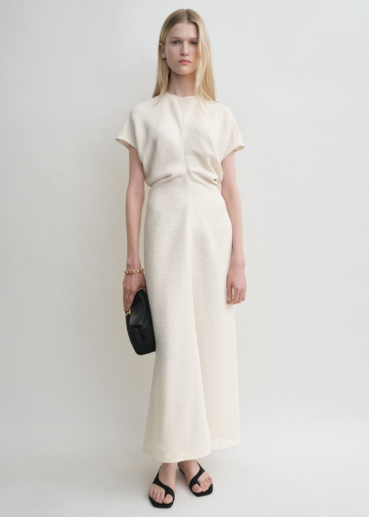 Slouch waist crinkled dress cream
