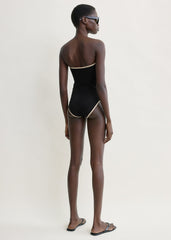 Stripe edge strapless swimsuit black