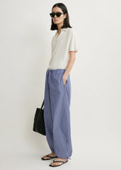 Striped drawstring cotton trousers ink blue/pink stripe
