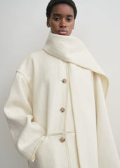 Embroidered scarf coat off white