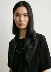 Embroidered monogram silk scarf black