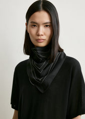 Embroidered monogram silk scarf black