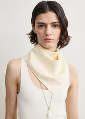 Embroidered monogram silk scarf cream