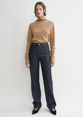 Twisted seam denim full length raw blue