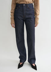 Twisted seam denim full length raw blue