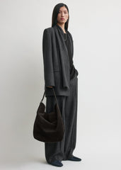 Belted suede tote espresso