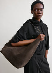 Belted suede tote brown