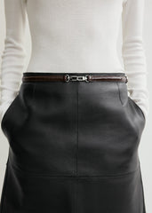 Double clasp leather belt dark brown croco