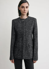 Collarless cinched jacket black/white