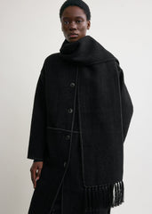 Embroidered scarf coat black