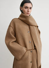 Embroidered scarf coat camel