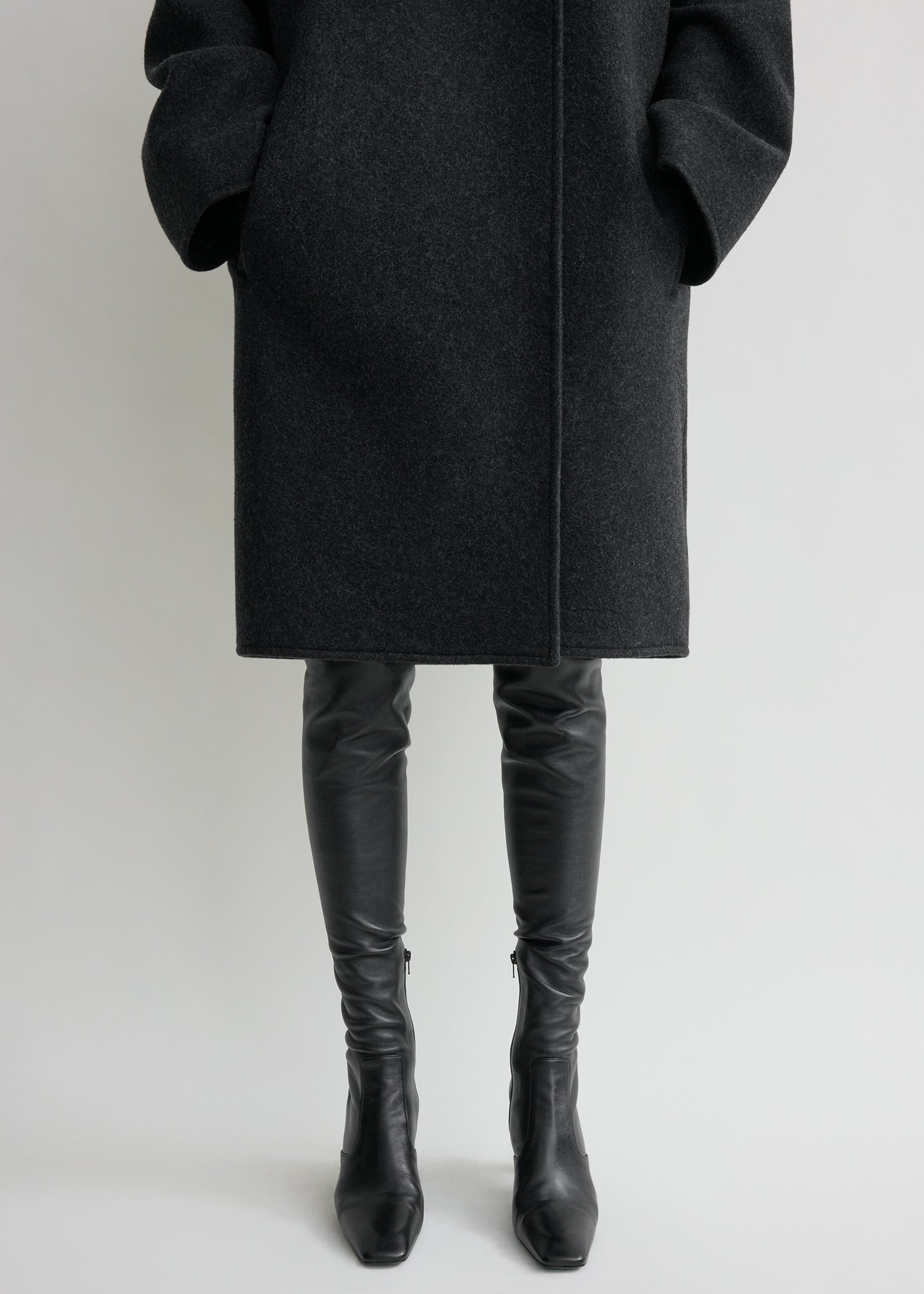 Collarless felt coat charcoal