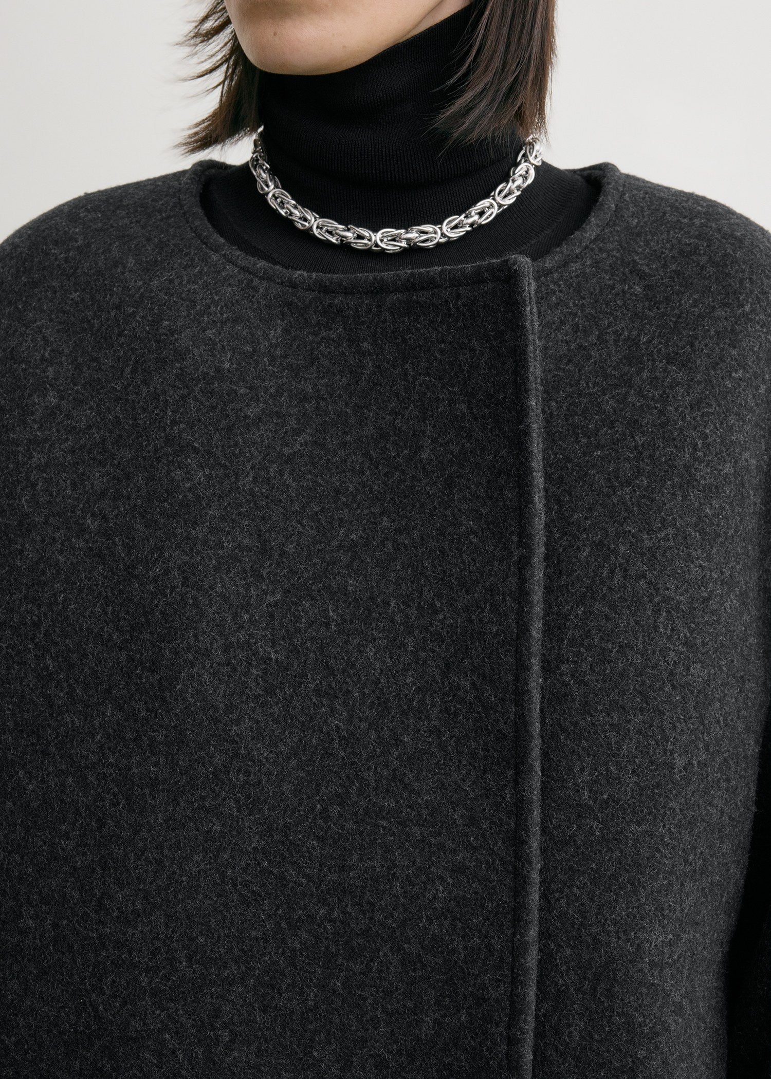 Collarless felt coat charcoal